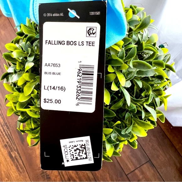 Adidas Long Sleeve Falling Badge of Sport Tee Bliss Blue Size Large NWT - Picture 6 of 11